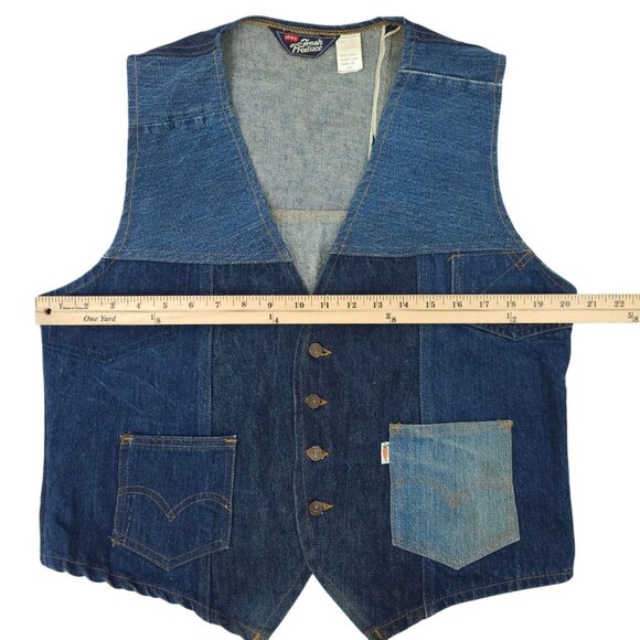 Levis Fresh Produce Patchwork Denim Vest L Buckle Back Vintage 70s Button Front - Picture 3 of 16